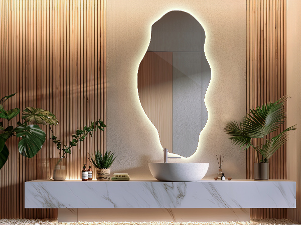 Organic shape led backlit mirror decorative 40x80 cm