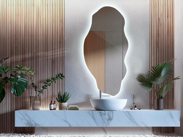 Organic shape led backlit mirror decorative 40x80 cm
