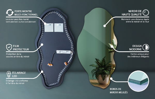 Organic shape led backlit mirror 45x90 cm