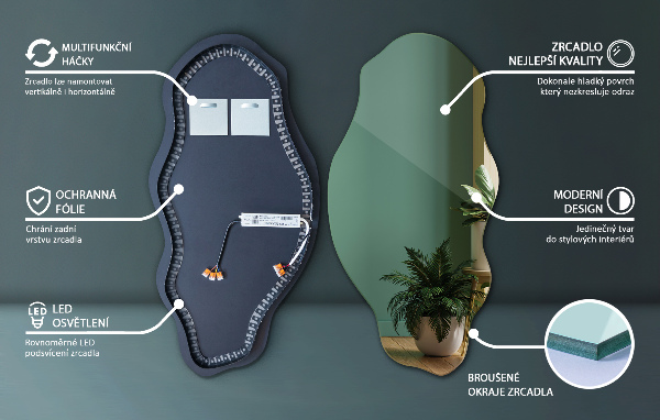 Organic shape led backlit mirror 45x90 cm