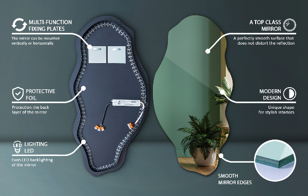 Organic mirror with led lights 50x100 cm