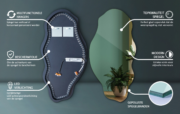 Organic mirror with led lights 50x100 cm