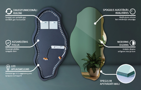 Organic mirror with led lights 50x100 cm