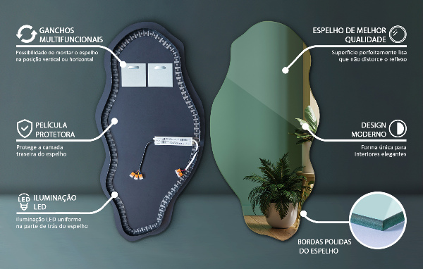 Organic mirror with led lights 50x100 cm