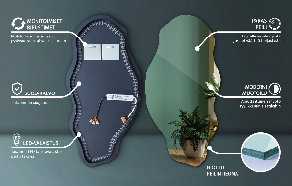 Organic mirror with led lights 50x100 cm