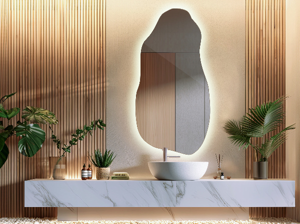 organic shape led backlit mirror stylish 40x80 cm