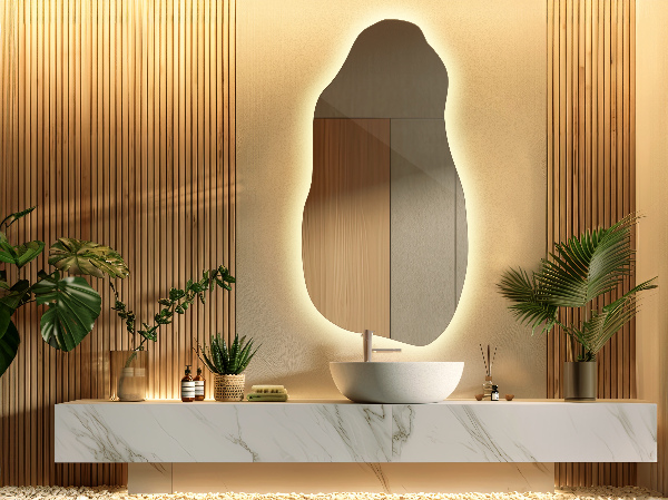 organic shape led backlit mirror stylish 40x80 cm