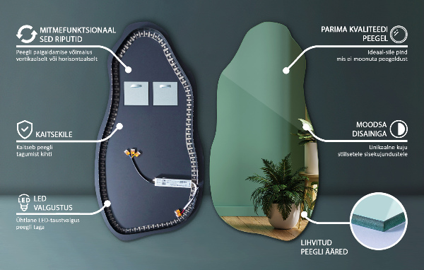 organic shape led backlit mirror stylish 40x80 cm