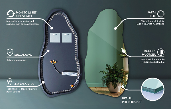 organic shape led backlit mirror stylish 40x80 cm