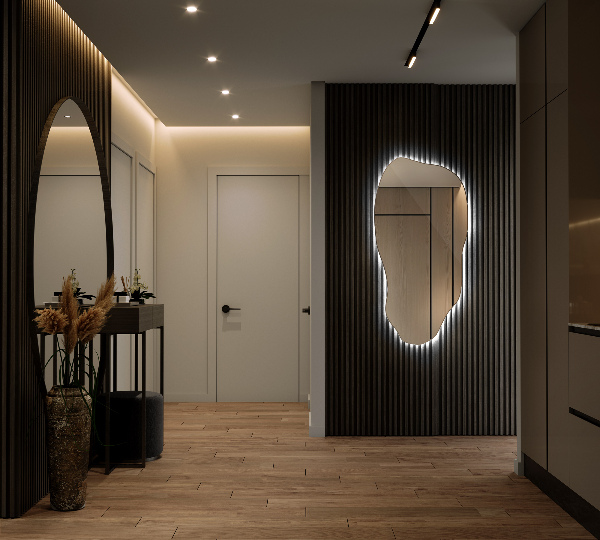 organic shape led backlit mirror modern 45x90 cm