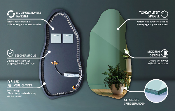 organic shape led backlit mirror modern 45x90 cm