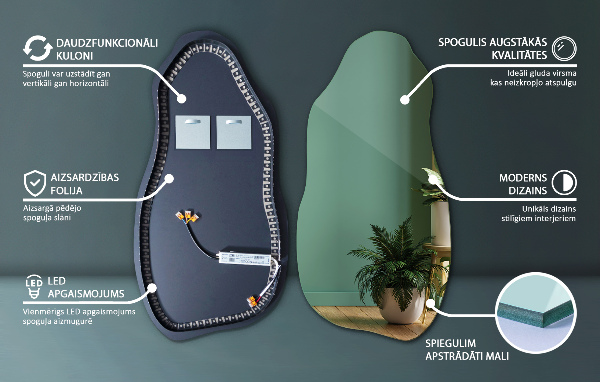 organic shape led backlit mirror modern 45x90 cm