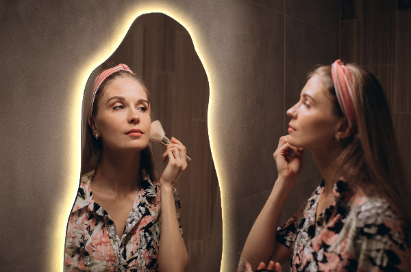 organic shape led backlit mirror modern 45x90 cm