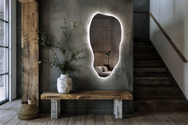 organic mirror with led lights modern 50x100 cm