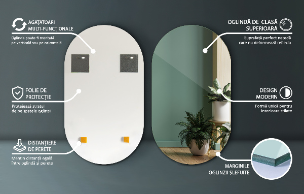 Oval mirror without frame 40x70 cm