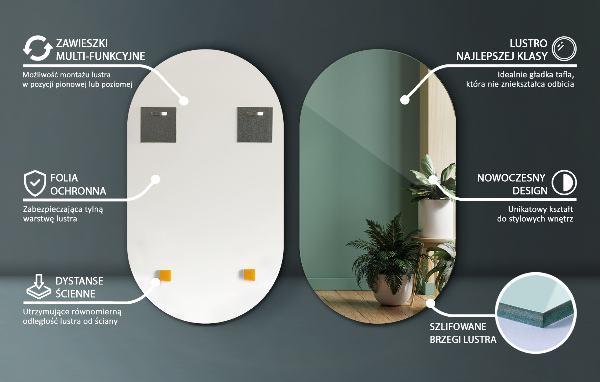 Oval mirror without frame 40x70 cm