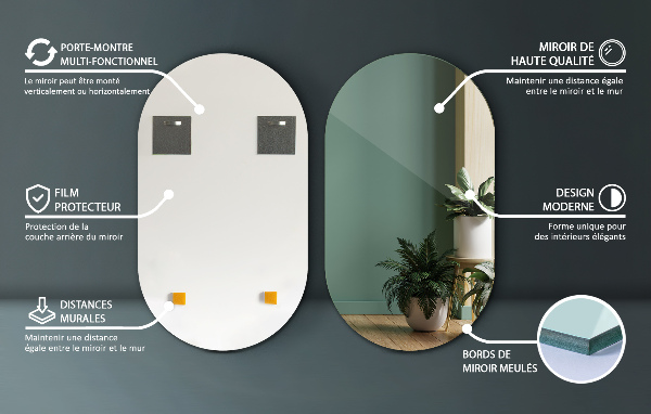 Oval wall mirror without frame 46x80 cm