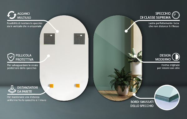 Oval wall mirror without frame 46x80 cm