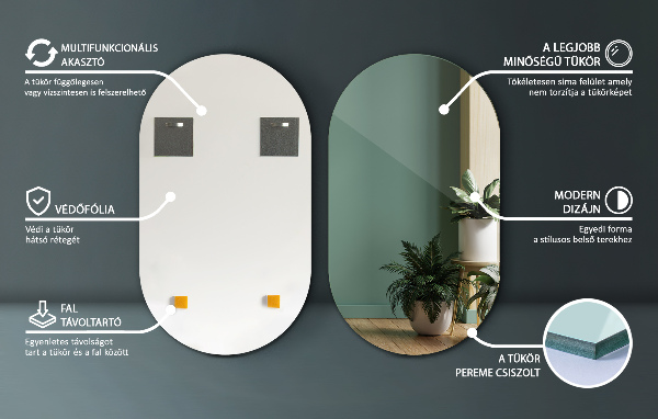 Oval frameless mirror 52x90 cm
