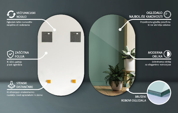 Oval frameless mirror 52x90 cm