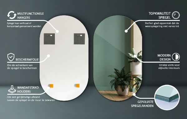 Oval frameless mirror 52x90 cm