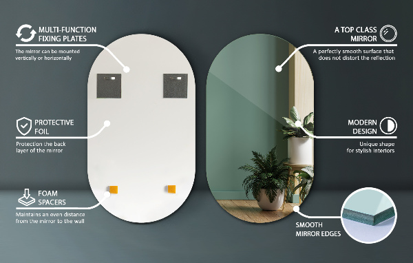 Oval frameless mirror 52x90 cm