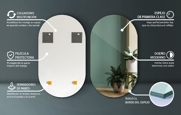 Large oval mirror without frame 58x100 cm