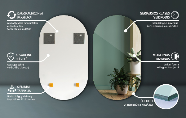 Large oval mirror without frame 58x100 cm