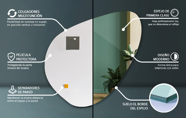 Irregular mirror organic shape modern design 77x77 cm
