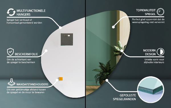 Irregular mirror organic shape modern design 77x77 cm