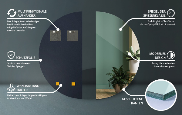 Half moon minimalist mirror without frame 25x50 cm