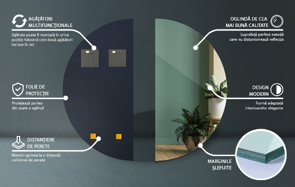 Half moon minimalist mirror without frame 25x50 cm