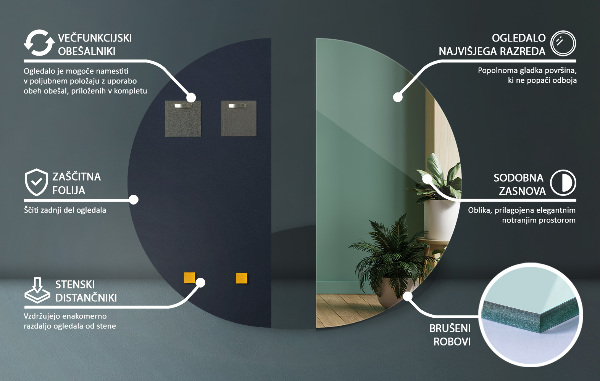 Half moon minimalist mirror without frame 25x50 cm