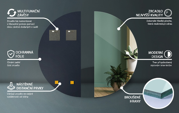 Half round mirror without frame 40x80 cm