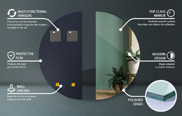 Half round mirror without frame 40x80 cm