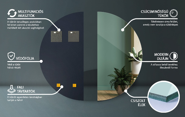 Wall mounted half mirror without frame 45x90 cm