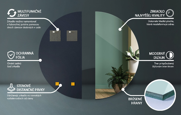 Wall mounted half mirror without frame 45x90 cm