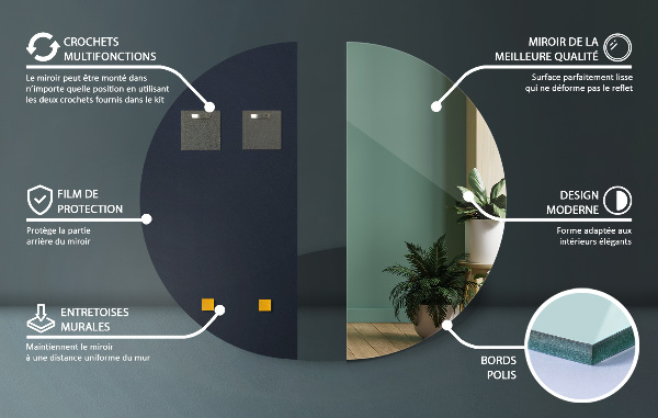 Modern half mirror without frame 50x100 cm