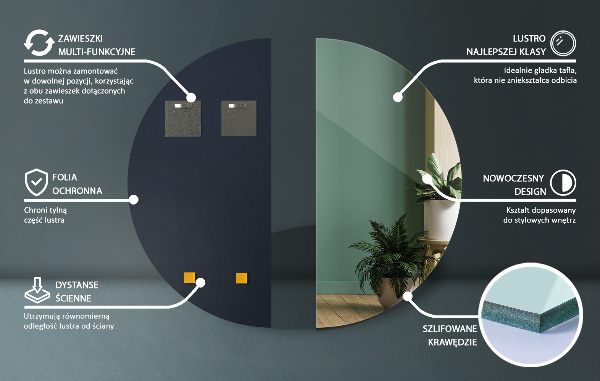 Modern half mirror without frame 50x100 cm