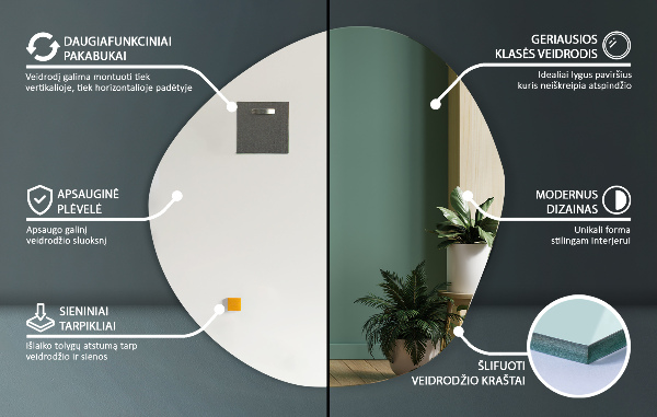 Organic frameless mirror 67,6x67 cm