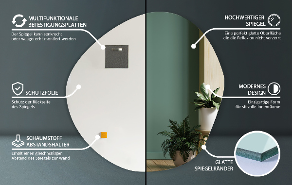 Pebble shape mirror without frame 96,6x95,7 cm