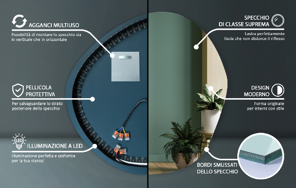 Irregular shape led mirror 68x67 cm