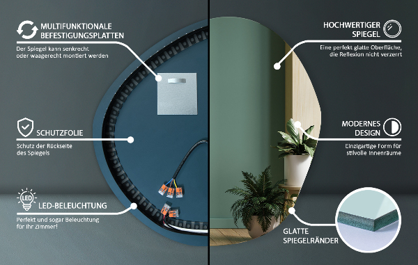 Asymetric led light mirror 77x77 cm