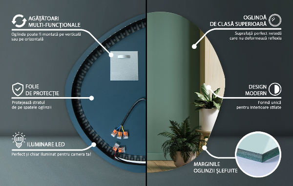 Led backlit mirror pebble shape 87x86 cm