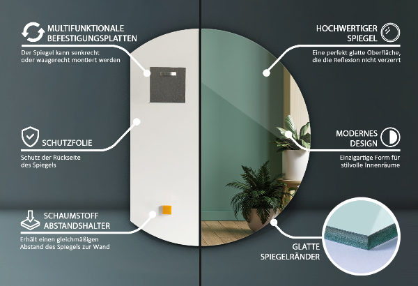 Semicircle mirror 74x90 cm