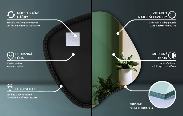 Asymetric led light mirror 48x48 cm