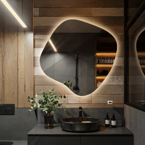 Asymetric led light mirror 48x48 cm