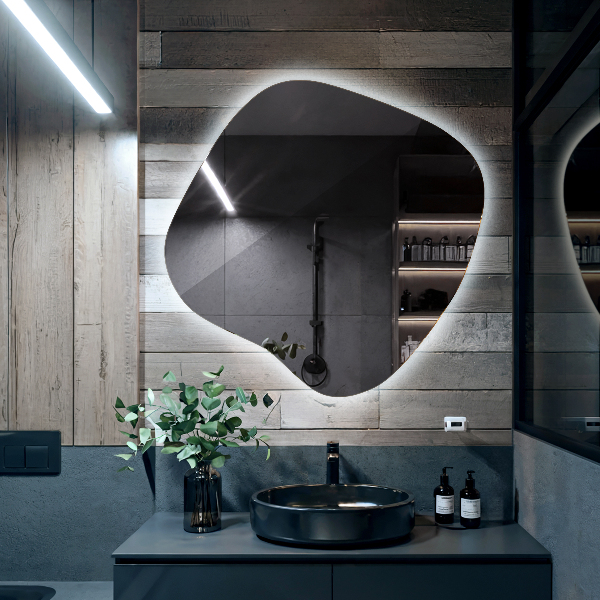 Asymetric led light mirror 68x67 cm