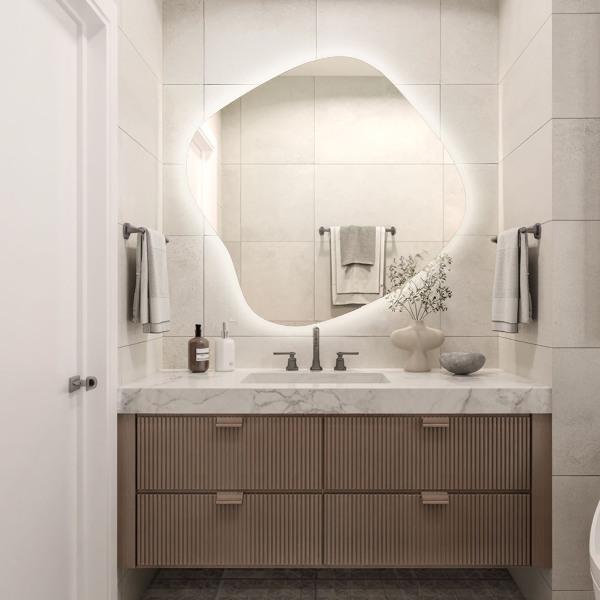 Asymetric led light mirror 68x67 cm