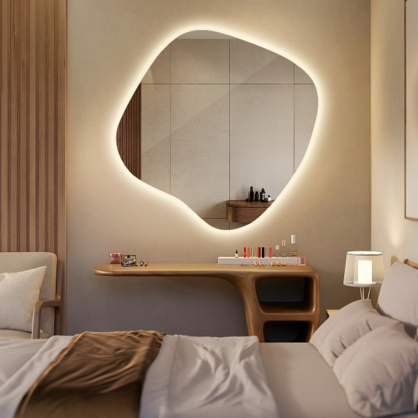 Asymetric led light mirror 68x67 cm